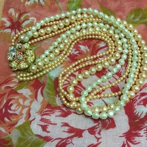 Vintage  Multi-strand Peach Beaded Necklace.